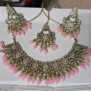 Pink and Gold Filigree Necklace with Bead Accents